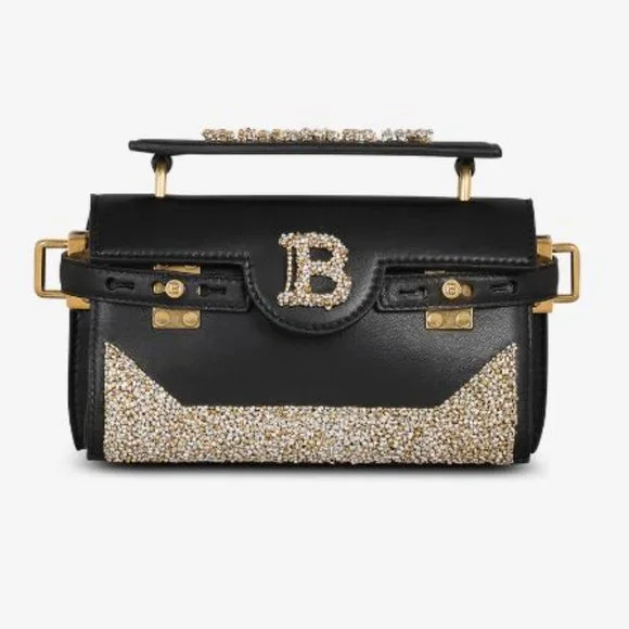 Balmain B-Buzz 19 Embellished Leather Crossbody Bag Black - Picture 2 of 15